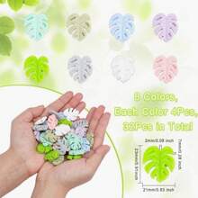 32 chiếc 8 màu Silicone Hạt Lá cây Silicone Hạt Lỏng lẻo Spacer Hạt Quái vật Lá cây Silicone Hạt Đối với DIY Dây chuyền Vòng tay Thủ công mỹ nghệ Làm đồ trang sức - Hạt Monstera - Xem 3