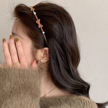 1 件裝秋冬女式公主風格天鵝絨頭帶珍珠蝴蝶結裝飾 - 彩色 - 查看 4