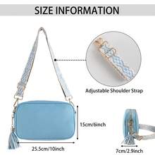 Pu流蘇斜背包皮質信使袋女性實心方形時尚肩袋女士手機斜跨包 - 藍色 - 查看 4