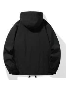 Men Anti-Static And Warm Outdoor Waterproof Hooded Shell Jacket - Black - View 2