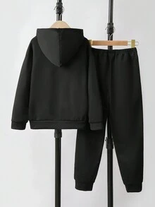 2pcs/Set Tween Boy Cartoon Game & Letter Print Hooded Sweatshirt And Pants Set With Gaming Controller Pattern, Sportswear - Black - View 2