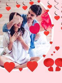 6 件情人节树装饰心形螺旋吊坠红色悬挂漩涡悬挂心形装饰心形花环横幅心形花环旋转派对用品婚礼 PVC - 紅色 - 查看 2