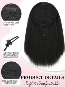 黑色14吋蓬鬆厚實亞麻馬尾辮,抽繩式亞麻馬尾辮,適用於女孩 (自然黑1b) - 黑色 - 查看 3