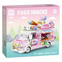 動畫主題的食品卡車diy小粒子積木,包括復古客車、漢堡、冰淇淋、水果主題的玩具,適合兒童拼圖組裝 - 甜點車 - 查看 5