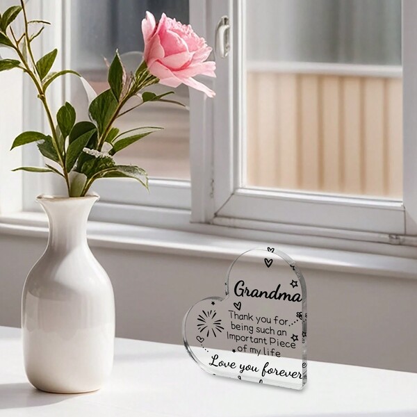 1pc Transparent Heart Acrylic Plaque,Birthday Gift For Grandma