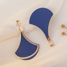 2pcs Fashionable Classic Blue Geometric Fan Shaped Double Layer Metallic Earrings - Blue - View 3