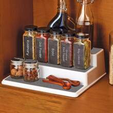 1pc Three Layers Step Spice Rack Household Step-Style Organizer Kitchen Storage Rack Bathroom Shelf - Grey - View 1