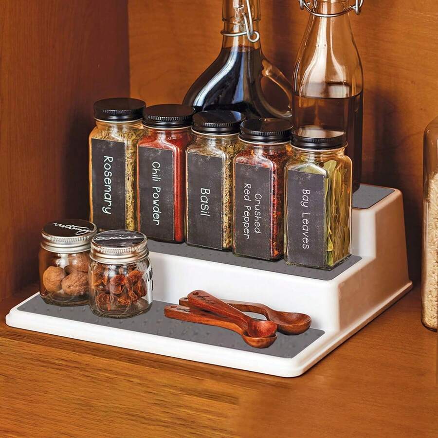 1pc Three Layers Step Spice Rack Household Step-Style Organizer Kitchen Storage Rack Bathroom Shelf - Grey - View 1