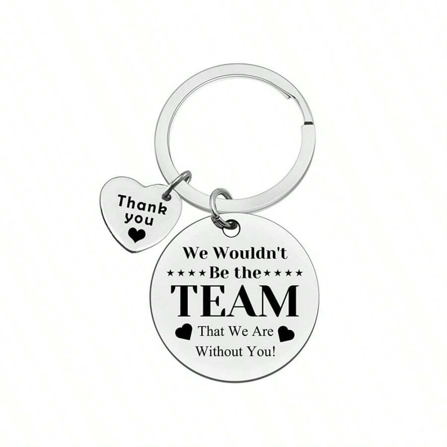 1入不分男女不鏽鋼鑰匙扣,印有「沒有你,我們不會成為一支團隊」的引言,同事禮物 - 銀色 - 查看 1