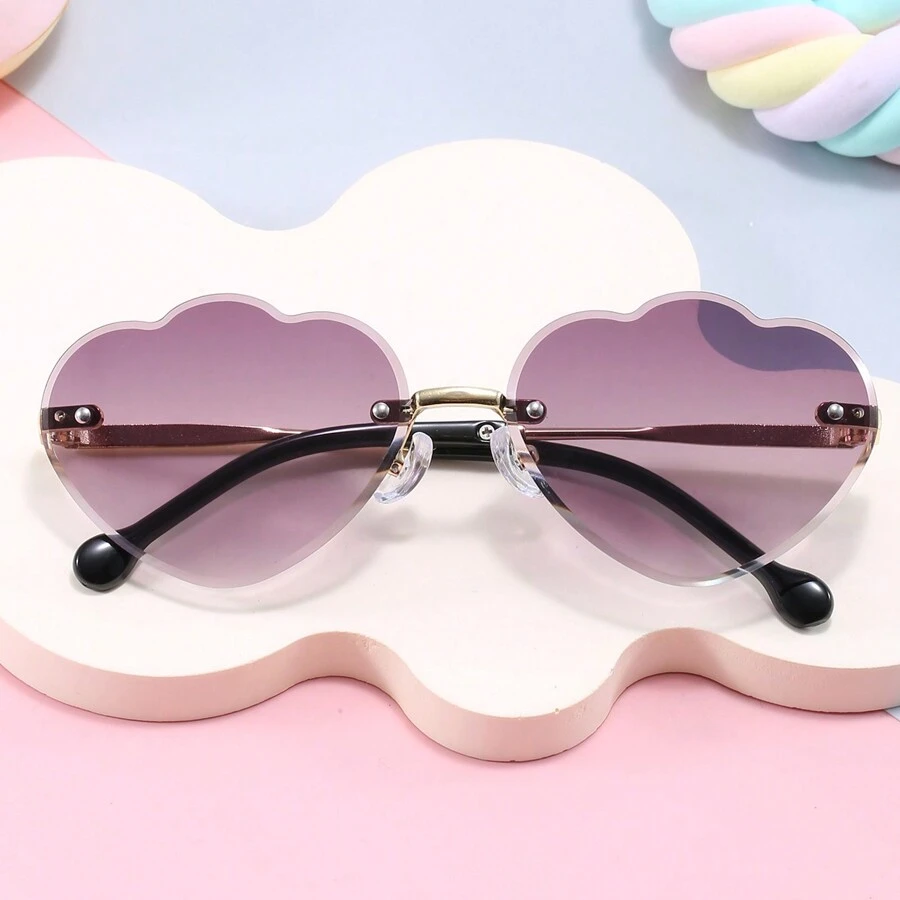 1 副儿童半金属无框可爱时尚眼镜，户外旅行太阳镜，配有装饰眼镜、眼镜盒和眼镜布 - 彩色 - 查看 1