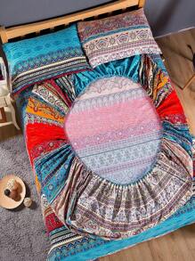 4pcs Geometric Pattern Sheet Set, 1pc Flat Sheet And 1pc Fitted Sheet And 2pcs Pillow Case, Pillow Insert Not Include, Modern Bed Sheet Set, For Bedroom