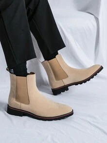 男士高筒絨面靴,時尚英國風切西 & 摩托靴 - 米色 - 查看 4