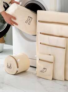 Embroidered Double Layer Lingerie Laundry Bag, Bra Wash Bag For Washing Machine - Apricot - View 2