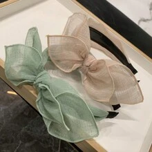 Elegant Korean Style Bowknot Hair Band With Teeth Anti-Skid & Simple Wide Headband With Lace Mesh For Women, All Match Hair Clip Valentine's Day Valentines,Hairband,Hair Hoop Headbands, Black