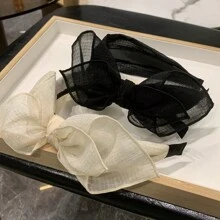 Elegant Korean Style Bowknot Hair Band With Teeth Anti-Skid & Simple Wide Headband With Lace Mesh For Women, All Match Hair Clip Valentine's Day Valentines,Hairband,Hair Hoop Headbands, Black