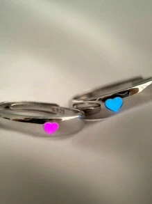 2入組可調開口的心形發光指環,戒指 - 銀色 - 查看 1