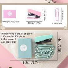 附帶400個訂書針,20個回形針的迷你訂書機可愛辦公禮品,有3種顏色選擇 - 綠色 - 查看 2