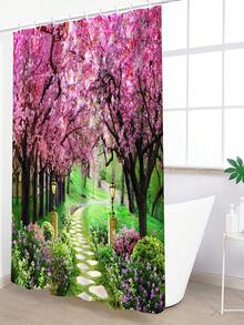 1入組印有景觀圖案的聚酯纖維防水淋浴簾,現代家居浴室裝飾 - 彩色 - 查看 6