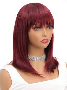 鲍勃假发 带刘海 直发 14 英寸短鲍勃假发 女士发型 鲍勃