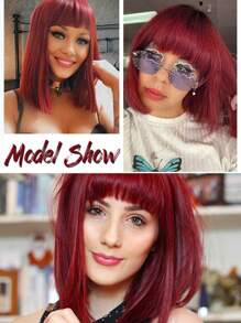 鲍勃假发 带刘海 直发 14 英寸短鲍勃假发 女士发型 鲍勃