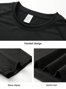[Spring/Summer] 1pc Compression Short Sleeve Tight Fitness Top For Men, Core Training Undershirt - Black - View 7