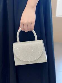 女式時尚閃亮鑽石襟翼鑲嵌手拿包,非常適合婚禮、派對、宴會、舞會等場合,附鏈條肩帶 - 銀色 - 查看 6