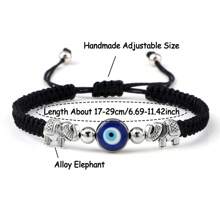 1 pieza Brazalete trenzado vintage con cuentas de ojo turco azul, hilo de nailon, dije de aleación con elefante, joya de pulsera y brazalete de pareja