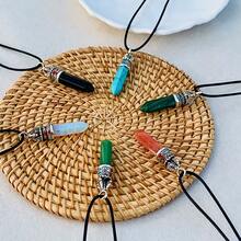 1pc Fashionable Simple Natural Stone Hexagonal Column Pendant Necklace, Suitable For Various Occasions And Couples - Hexagonal Column - View 2