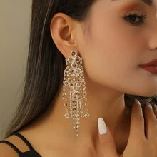 1副透明玻璃珠寶串耳針,鑲有閃亮的鑽石,女士銀色款式 - 銀色 - 查看 1