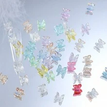 日式 3d 效果蝴蝶美甲裝飾貼紙,帶樹脂和鍍金材料 - 彩色 - 查看 3
