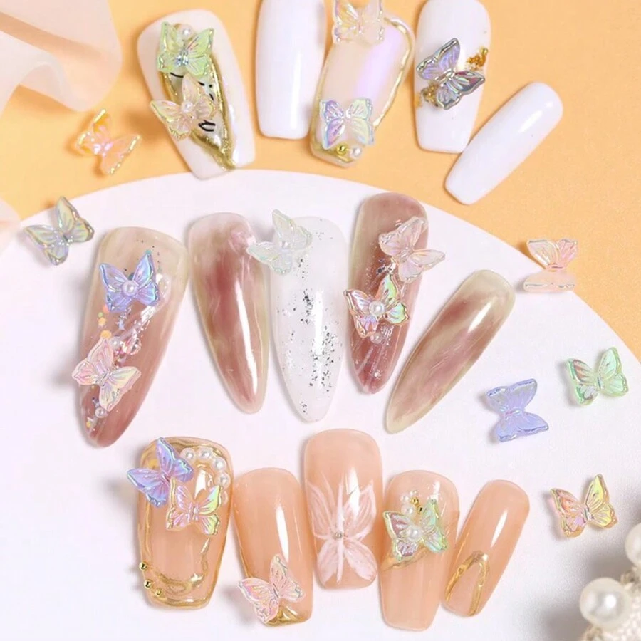 日式 3d 效果蝴蝶美甲裝飾貼紙,帶樹脂和鍍金材料