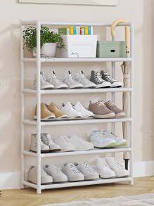 1pc Multilayer Handrail Shoe Rack, Home Dustproof Shoe Organizer, Multifunctional Storage Shelf, Shoe Cabinet, Material: 12mm Steel Tube + Non-Woven Fabric - White - View 3