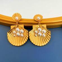 1對復古宮廷風格寶石嵌鱷魚設計流蘇和幾何圖案水晶耳釘,別致的動物耳飾,適合女士日常佩戴 - 貝殼耳環 - 查看 4