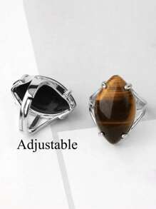 1 件装水晶戒指天然石戒指,适合女士男士可调节愈合玫瑰石英青金石蛋白石绿松石指环新年情人节珠宝礼物 G574,妈妈,母亲,母亲节,礼物