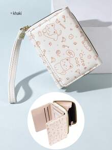 新款日式可愛貓印花三折女士錢包,帶拉鍊袋,學生和女孩的卡片套 - 彩色 - 查看 6