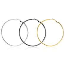 1對金/銀/黑色圓環耳環【不褪色和低敏感度】鈦鋼保持顏色的極簡圓形和亮面耳環,時尚設計 - 黑色 - 查看 10