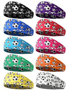 1 件裝女款彈性足球運動印花頭帶,時尚吸汗頭飾 - 彩色 - 查看 3