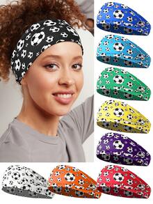 1 件裝女款彈性足球運動印花頭帶,時尚吸汗頭飾 - 彩色 - 查看 1