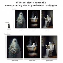 3 件復古印刷帆布海報 - 花卉幽靈肖像、浴室幽靈和浴缸幽靈 - 適合客廳、臥室、沙發、廚房、餐廳牆壁裝飾 - 秋季的完美禮物 - 無框,安全包裝在 Pvc 中管子 - 彩色 - 查看 3