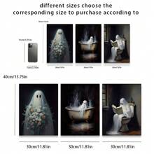 3 件復古印刷帆布海報 - 花卉幽靈肖像、浴室幽靈和浴缸幽靈 - 適合客廳、臥室、沙發、廚房、餐廳牆壁裝飾 - 秋季的完美禮物 - 無框,安全包裝在 Pvc 中管子 - 彩色 - 查看 2