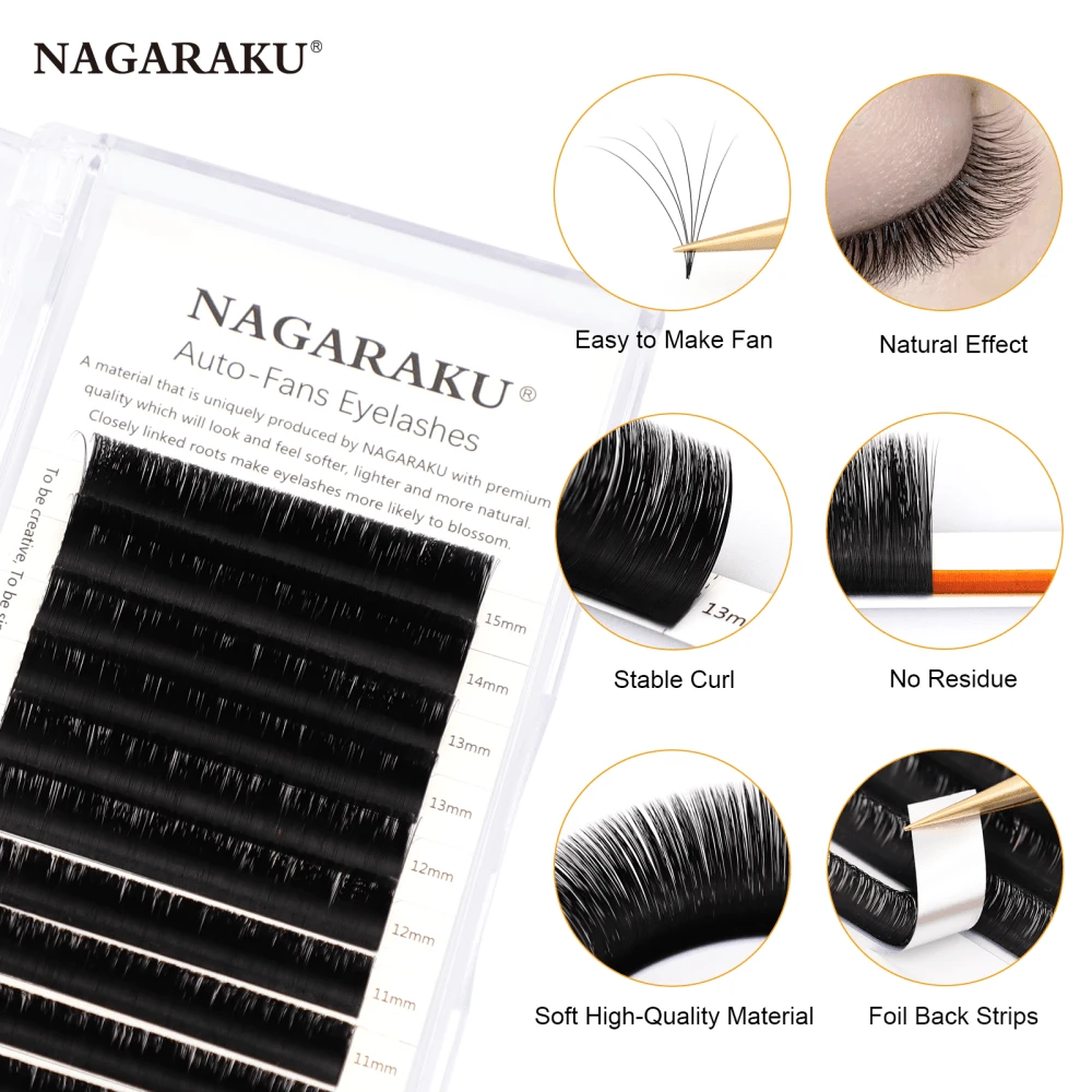 NAGARAKU Easy Fanning Eyelash Extension 8-15mm Autofan Fast Bloom Self Flowering Pre-Bonded Volume Makeup Easyfan False Eyelashes Lash Clusters,Eye Lash Clusters,Individual Eyelashes,Lashes,Fake Lashes - Black - View 1