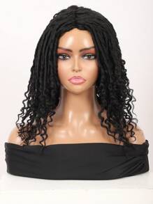 14 Inches Braided Synthetic Full Wig  Bob Goddess Locs Wig With Curls For Women Fauxs Locs Wig Machine Wig - Black - View 2