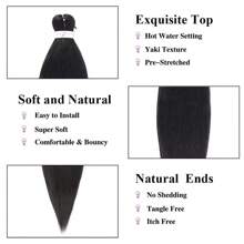 Braiding Hair Pre Stretched,Top Kanekalon Synthetic Pre Stretched Braiding Hair Extensions,Easy Braid 1pc Yaki Texture Crochet Hair Braids For Daily Party , Halloween, Cosplay,Christmas, Parties, Etc.(Black)