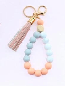 1入組硅膠珠子手環,帶鑰匙扣和流蘇,可攜式汽車鑰匙、手提包手繩 - 彩色 - 查看 14