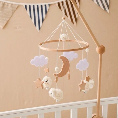 1 Miếng Em bé Cừu & Sao & Mặt trăng Giường Chuông , Phong cách Bắc Âu Bằng gỗ Giường cũi Di động Đồ chơi Với Chức năng Đối với Trang trí phòng