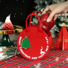 1pc Christmas Felt Gift Bag Santa Claus Patterned Present Packaging Box, Creative Xmas Decoration - Green - View 4