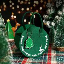 1pc Christmas Felt Gift Bag Santa Claus Patterned Present Packaging Box, Creative Xmas Decoration - Green - View 5