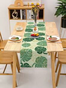 1pc Plant Leaf Printed Linen Tablecloth Flag, Modern And Stylish For Daily Kitchen And Dining Table Decoration - Green - View 5