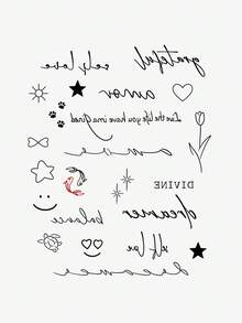 1pc Temporary Tattoo Sticker With Black-Red Koi, English Sentences, Smiling Face, Star And Dog Footprint Patterns, Suitable For Both Men And Women To Paste On Fingers - Multicolor - View 2