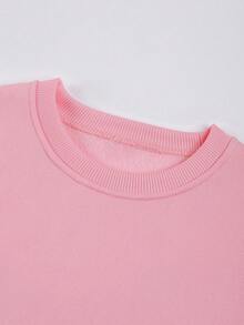 女童加厚圓領字母印花毛絨衫,休閒冬季童裝 - 粉色 - 查看 3